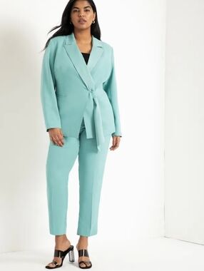 Eloquii Teal Long Blazer With Satin Tie Size 18 NWT